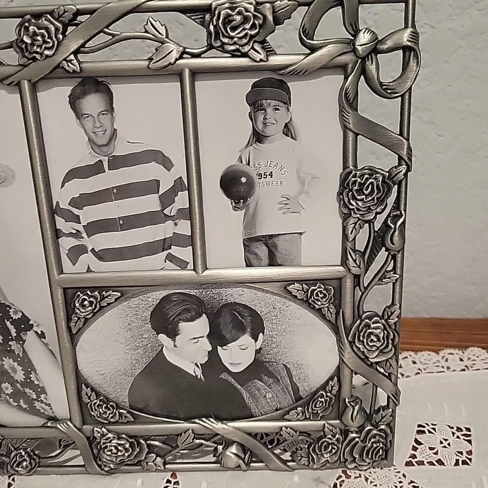 Vintage Deadstock Floral Pewter Photo/collage Frame 10x8  Holds 4 Pictures NIB